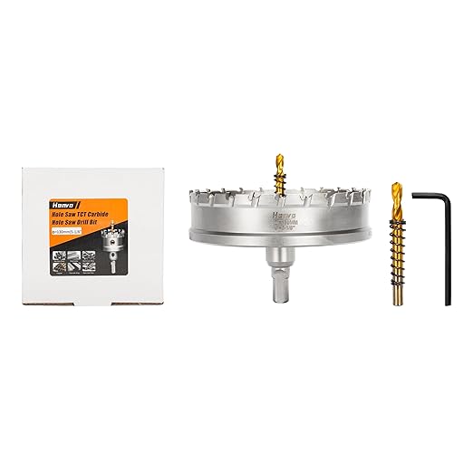 Hole Saw 5-1/8" (130mm) Heavy Duty Carbide with 2 Pilot Drill Bits - Metal Hole Cutter Cuts Stainless Steel, Iron, Copper, Brass, Plastic