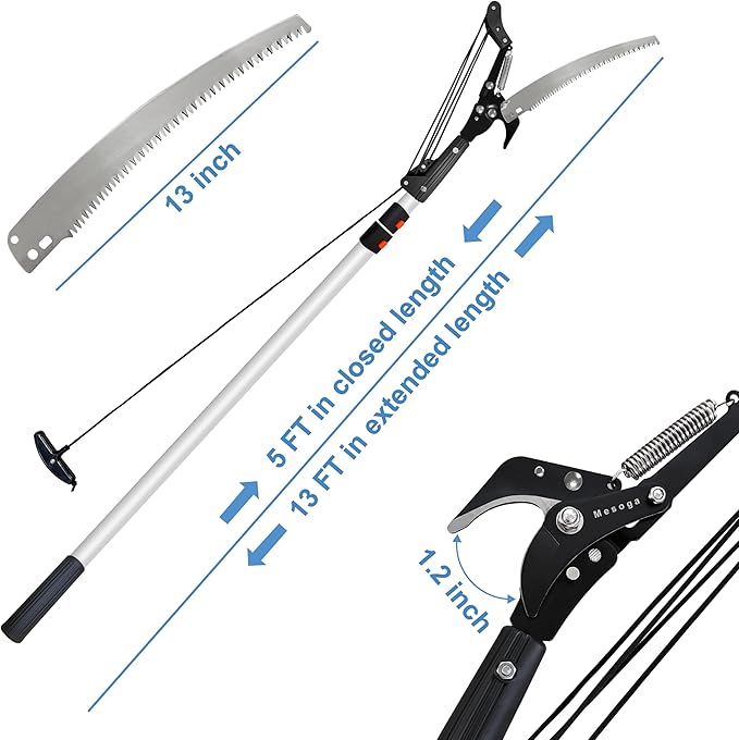 Tree Trimmer Pole Saw 4.9-13FT, Tree Pruner Extendable, Long Handle Pruning Shears, Tree Clippers, Branch Cutters, Telescoping Loppers