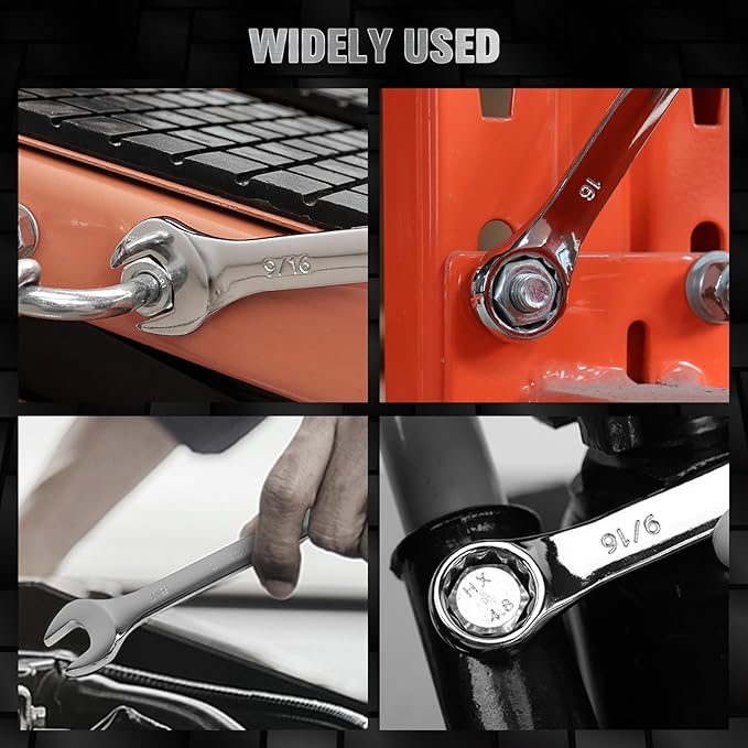 SWANLAKE GARDEN TOOLS 30-Piece Combination Wrench Set, Metric & SAE (8-22mm & 1/4??to 1-1/16??,12-Point Open End Standard Wrench Set, Mechanics Wrenches Sets, Chrome Vanadium Steel with Storage Rack