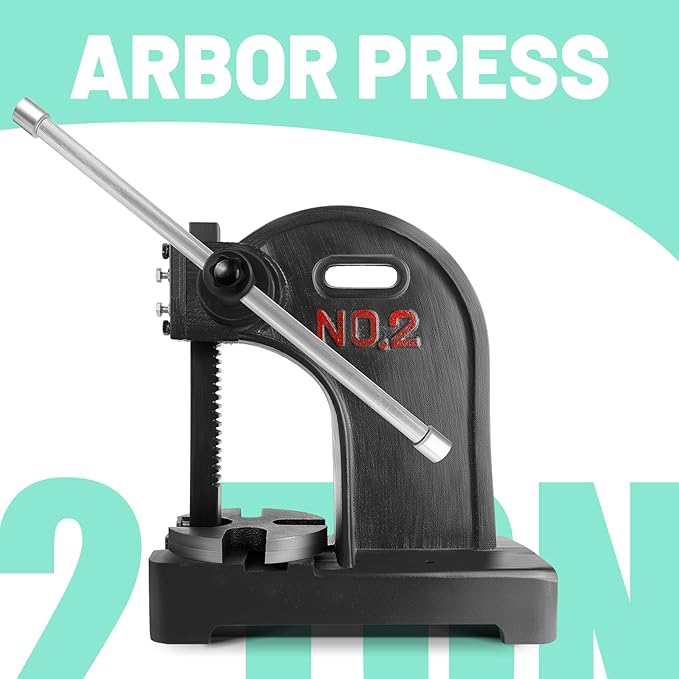 2 Ton Arbor Press with 3 Extra Drifts, Manual Arbor Press Reversible Ram, Heavy-duty Manual Desktop Arbor Press with Removable Steel Anvil 17.32" Height for Metal Cutting/Deforming (2T Black)