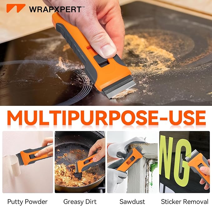 WRAPXPERT Razor Blade Scraper, Razor Scraper Tool with 30pcs Extra Blades for Glass, Window Scraper, Glass Scraper, Blade Razor Retractable for Removing Glue, Paint, Stickers, Labels
