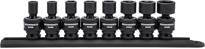 GEARWRENCH 8 Pc. 3/8" Drive 6 Pt. Standard Universal Impact Socket Set, SAE - 84917N