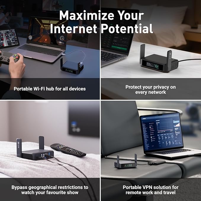 GL.iNet GL-BE3600 (Slate 7) Portable Travel Router, Pocket Dual-Band Wi-Fi 7, 2.5G Router, Portable VPN Routers WiFi for Travel, Public Computer Routers, Business Trip, Mobile/RV/Cruise/Plane