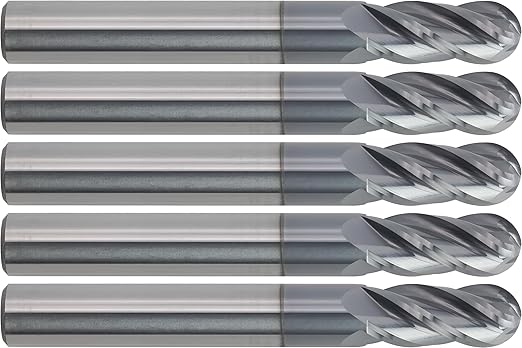 CME 5 pcs Micrograin Carbide End Mills, Ball Nose, TiAlN Coated, 5/16" Mill Diameter, 3/4" Length of Cut, 2 1/2" Overall Length, 4 Flute, Center Cutting