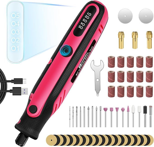 HARDELL Mini Cordless Rotary Tool, 5-Speed Rotary Tool Kit with 69 Accessories, 4V Power Rotary Tool for Cutting, Engraving, Sanding, Drilling, Polishing, Small Wood Carving tool or DIY Crafts竊늁ink)