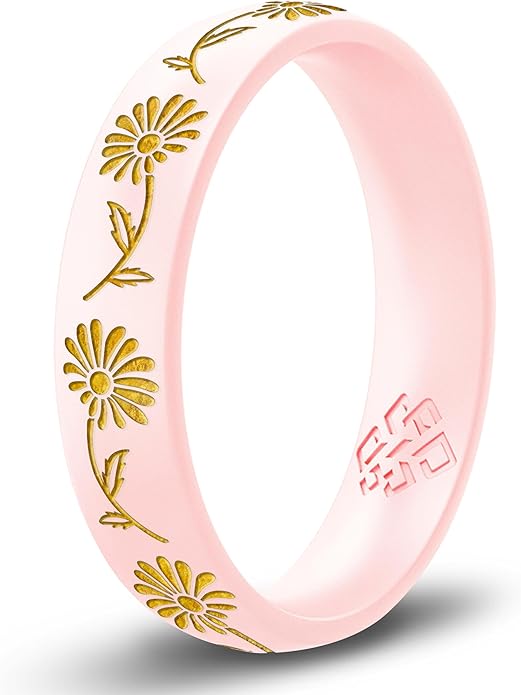 Knot Theory Birth Flower Silicone Ring for Women - 4mm Comfort Fit Wedding Band Engagement Ring