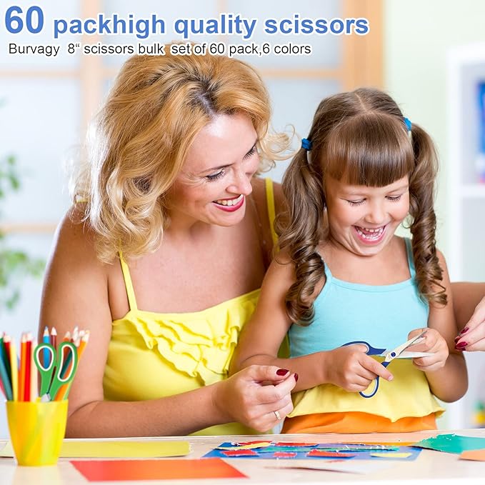 96 Pcs Scissors Bulk 8" School Fabric Scissors Comfortable Grip Handle for Office Home School Sewing Craft Fabric Supplies with Soft Handle Right/Left Handed