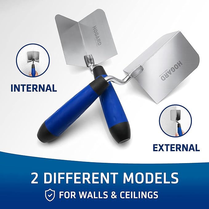 HOGARD 2 Pack Corner Tool Set | Stainless Steel Drywall Trowel with Internal and External Angle and Soft Grip Handle
