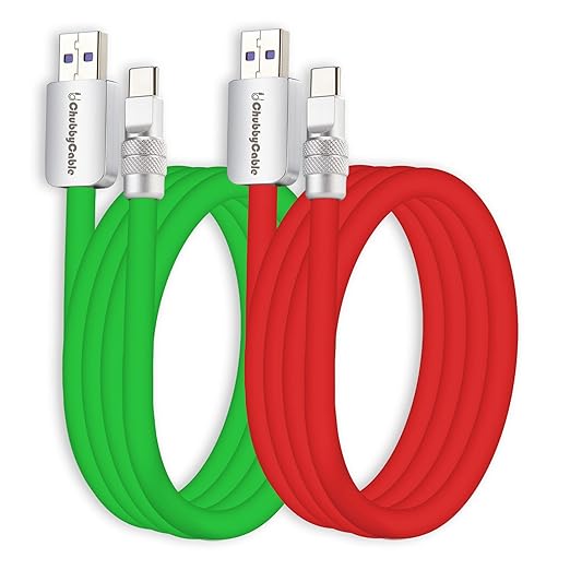 chubbycable Couple Chubby 2-Pack 120W USB C Cable Extra Thick Silicone Fast Charging Cable Compatible with iPhone 17-15 Series iPad Galaxy Series, Green+Red, USB-A to Type-C, 16.4FT