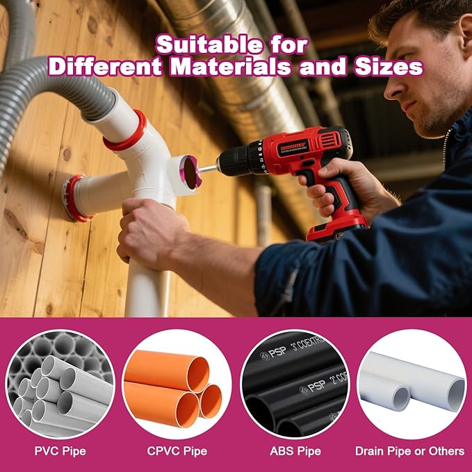 6Pcs Triple Blade PVC Pipe Reamer Kit 3 Blades Pipe Fitting Saver Tool for Plumbing with Triple Blade & 1/4-Inch Hex Shaft for PVC SCH40 ABS CPVC (3/4", 1", 1-1/2", 2", 3", 4") Plastic Fitting Reamer