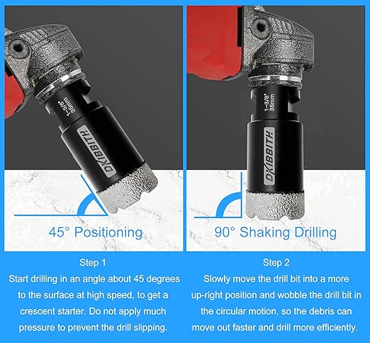Dry Diamond Core Drill Bits 1-3/8 Inch (35mm) Tile Hole Saws for Porcelain Ceramic Tile Marble Brick Hole Saw with 5/8-11 Thread Plus 3/8 Inch Hex Shank Adapter