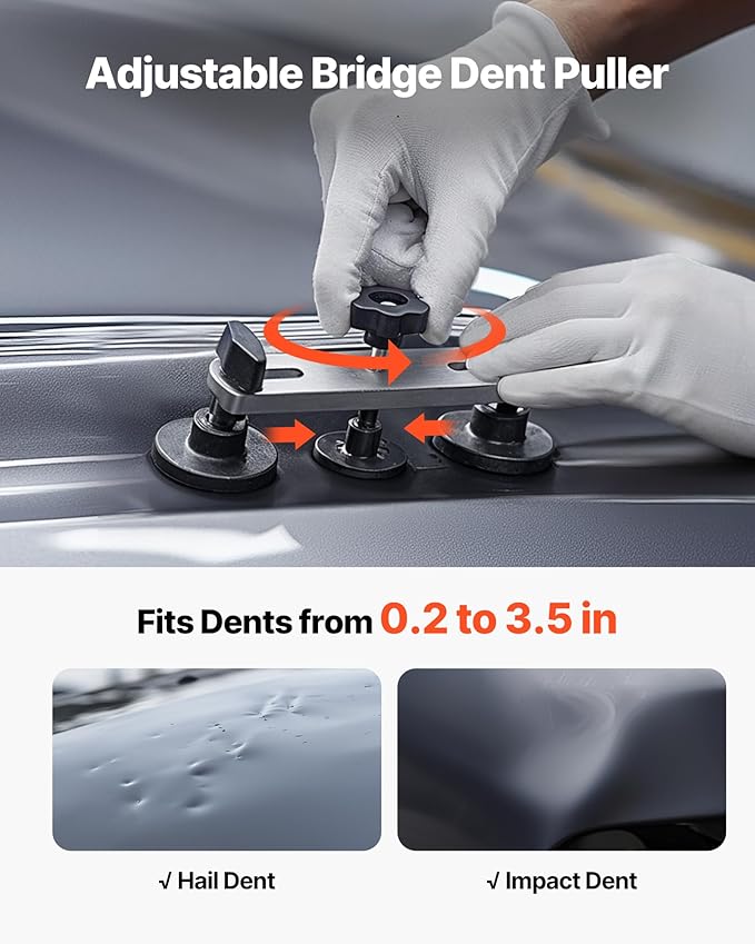 VEVOR Dent Puller Kit, 60 PCS Paintless Dent Removal Kit with Golden Lifter, Bridge Puller, Rubber Hammer, Glue Gun, Auto Body Hail Damage Repair Remover Tools for Car Refrigerator Door Ding Repair