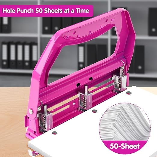 AFMAT 3 Hole Punch Heavy Duty, 9/32" Holes, 50-Sheet Hole Puncher 3 Ring, 50% Reduced Effort, Adjustable Two & Three Hole Punch, Metal Paper Puncher w/Large Chip Tray, Metal Paper Guide, HP18