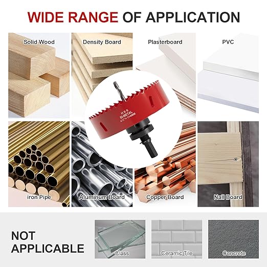 4-1/2" (114mm) Bi-Metal M42 High Speed Steel Hole Saw with Pilot Drill Bit, Smooth Cutting Edge for PVC, Drywall, Wood, Plastic, Gypsum Board, Rubber, Thin Metal