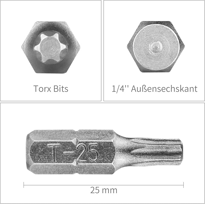 HPHOPE T25 Screwdriver Bit Set, Torx Bits T25, 1/4" Hexagon Bit (Length: 1", 25 Pack)