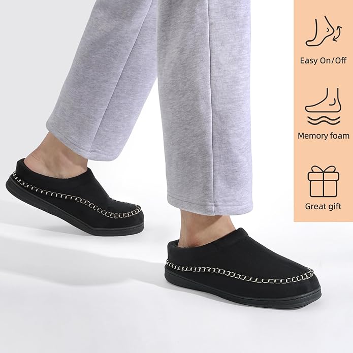 ATHMILE Mens House Shoes Fuzzy Warm Moccasin Memory Foam House Slippers for Men Cozy Winter Mens Slippers for Home Bedroom Indoor Outdoor