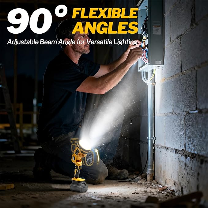 Cordless LED work light compatible with DeWalt 20V MAX Battery, 1500LM Handheld Spotlight with 550 Yard Distance, Flashing mode and Pivoting Head for Workshop, Camping, Jobsites (Battery Not Included)