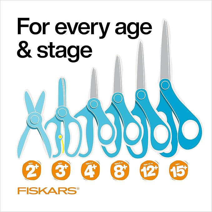 Fiskars Softgrip Scissors, Various Age Stages (3-Pack) for Ages 8+ to 15+, For School or Crafting, Back to School Supplies