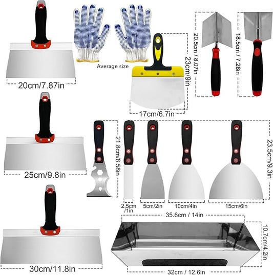 13 Pcs Drywall Knife Set, Putty Knives Kit with Mud Pan, 1????????Spackle Knife, 7????0??2??Taping Knife, 3??Painter Scraper, Inside & Outside Corner Trowel Hand Tools