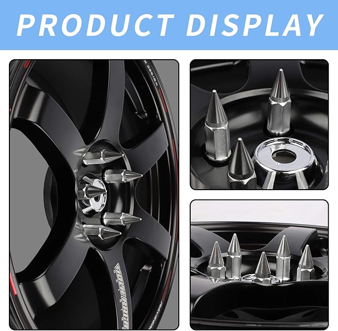 20Pcs Anti Theft Spikes Extended Tuner Wheel/Rims Lug Nuts with Wheel Locks M12X1.5+Socket (Silver)