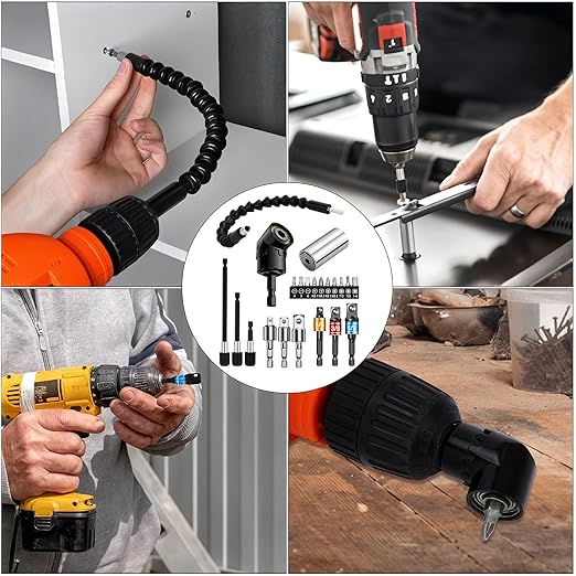 Tietoc Stocking Stuffers for Men, 22PCS Flexible-Drill-Bit-Extension Set Christmas for Men, 105째Right-Angle-Drill Attachment Socket Adapter Bendable Screwdriver Bit, Cool Gadgets Present Ideas Gifts