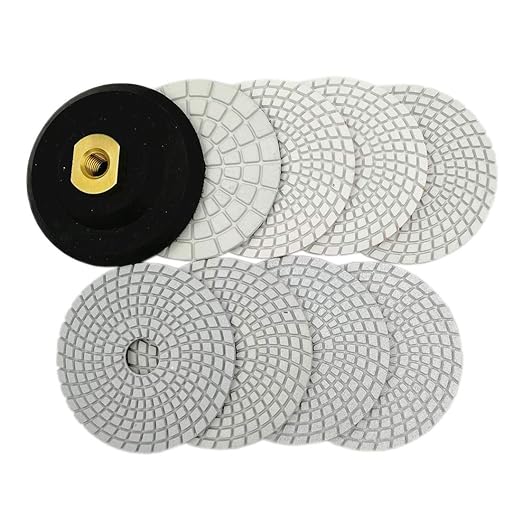 SHDIATOOL Diameter 4 Inch/100mm Diamond Wet Polishing Pads Set of 8Pcs Plus A 5/8?쇺?11 Rubber Backer for Marble Granite Countertop Quartz Stone Sanding Disc for Grinder, Polisher