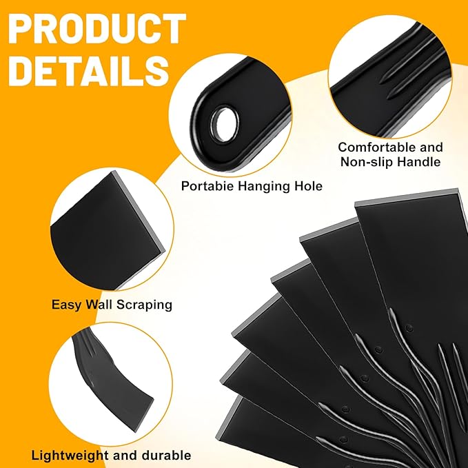 6 Pcs Plastic Putty Knife, 2 Inch Black Putty Knife Scraper Flexible Putty Scraper Wall Scraper Plastic Paint Scraper Tool for Repairing Spackling Patching Plastering and Painting