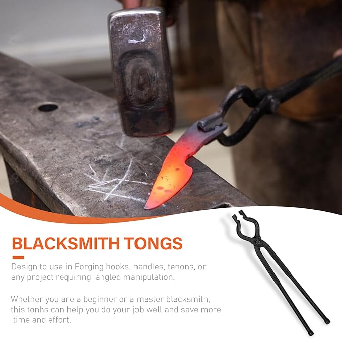17" V-Bit Bolt Knife Making Tongs, Blacksmith Bladesmith Anvil Forge Assembled Wolf Jaw Tongs for Beginner & Seasoned Blacksmiths
