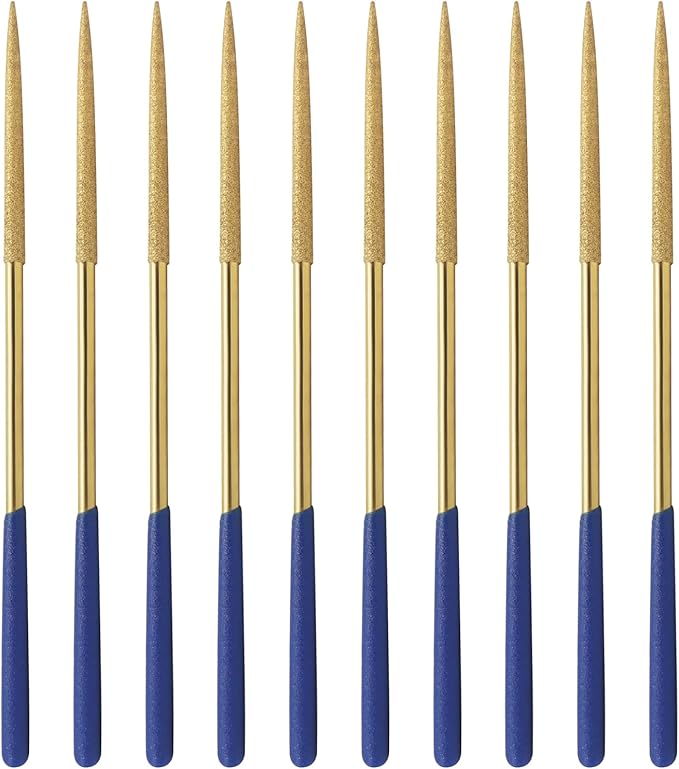 10 PCS Diamond Needle File (4mm x 160mm,150 Grit) Titanium Coated Mini Metal Files Oval Files for Precision Metal File Work Miniature DIY Jewelers/Glass/Ceramic