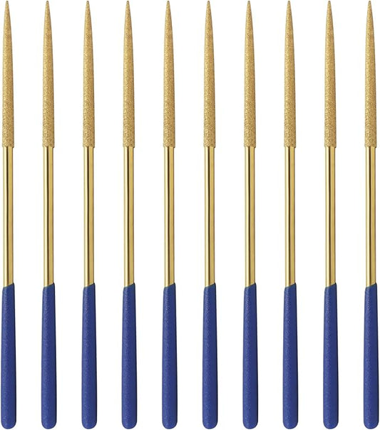 10 PCS Diamond Needle File (4mm x 160mm,150 Grit) Titanium Coated Mini Metal Files Oval Files for Precision Metal File Work Miniature DIY Jewelers/Glass/Ceramic