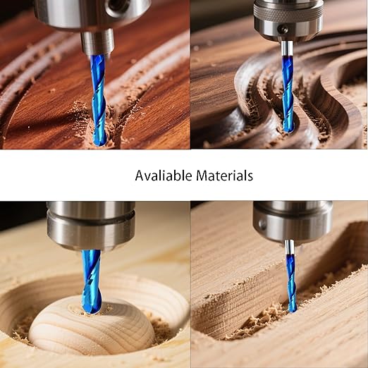 2PCS Ball Nose 0.1 Degree End Mill Cutter CNC Router Bits Spiral Milling Tool with Nano Blue Coating 1/4 Cutting Diameter 1/4 Inch Shank 3 Inch Length STQ222
