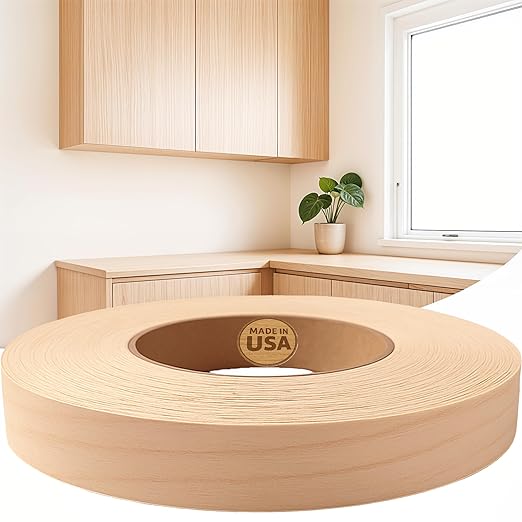 Edge Supply Maple Pre-Finished 3/4 in x 50 ft Roll with a Clear Lacquer UV Finish ??Pre-Glued Iron On Real Wood Veneer Edging ??Edge Banding Tape with Hot Melt Adhesive, Ideal for Furniture & DIY.