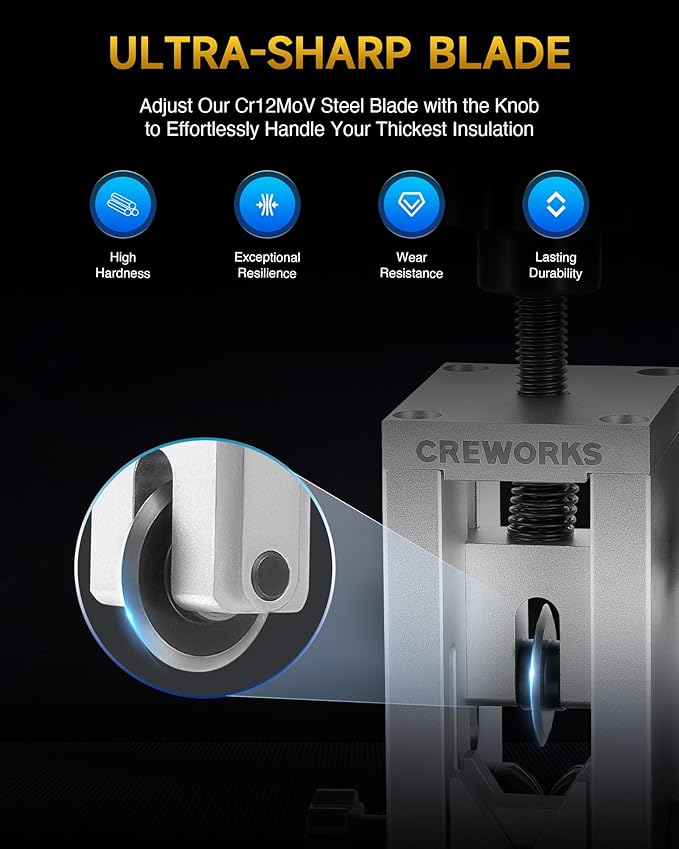 CREWORKS Electric Wire Stripper Machine, 0.06"-0.9" Automatic Wire Stripping Machine with Adjustable Feed Hole, Cable Stripper for 1.5-23mm Scrap Wire, Copper Wire Stripper for Cable Recycling