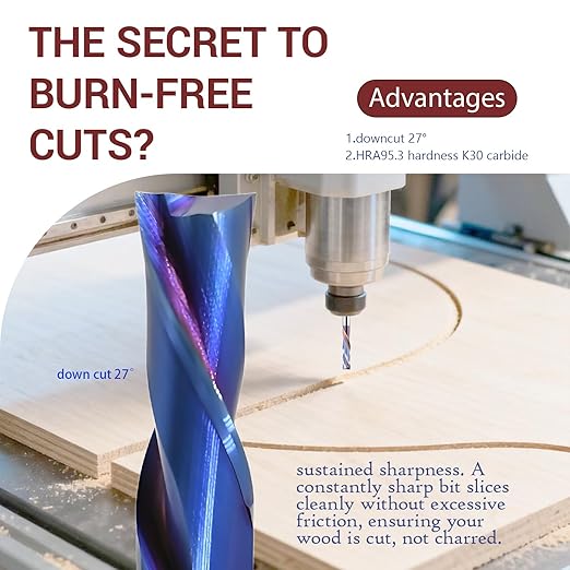 1/2 Downcut Spiral Router Bit with 1/2 Shank Extra Long 4'' OVL Nano Blue Coating Carbide 2 Flute Down Cut Router Bit for Wood Plywood Cutting Carving CNC Endmill 2'' Cut Diameter