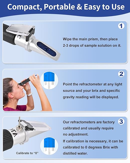 Honey Refractometer for Moisture, Brix and Baume, Brix Meter Refractometer with ATC, (12-27% Honey Moisture, 58-90% Brix, 38-43째 Baume), Refractometer Brix for Honey, Maple Syrup, Molasses, Fruit Jam