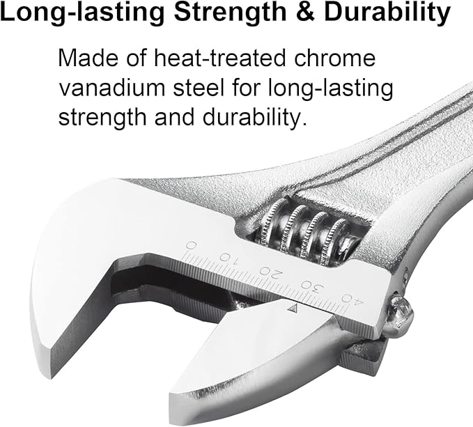 Jetech 12-Inch Adjustable Wrench - Professional Heavy Duty Chrome Vanadium Steel Shifter Spanner with Inch/Metric Scale Wide Caliber Opening