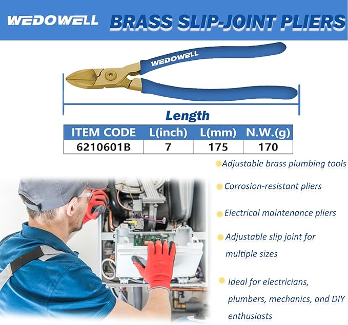 WEDOWELL 7" Brass Side Cutting Pliers,Wire Cutter with Non-Slip Handle,Diagonal Pliers,Metal Cutting Tool for Crafting, Floral,Artificial Flowers,Chicken Wire, Electrical,Length 175mm