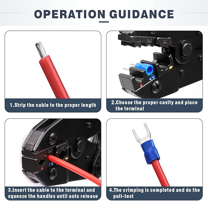Ratchet Wire Crimping Tool kit Wire Crimper Set with 5pcs Interchangeable Jaws,Wire Stripper&Cutter for Insulated and Non-Insulated Terminals, Ferrules, Heat Shrink,Open Barrel Terminals 0.5-35mm 짼