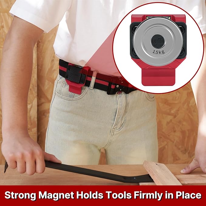 MELOTOUGH Magnetic Tool Holder, N48 Strong Magnetic Belt Clip for Nails, Screws, Drill Bit, Wrenches, Screwdrivers, Hammer, Sockets and Other Metal Tools and Hardware - Fits Up to 2.7" Belt