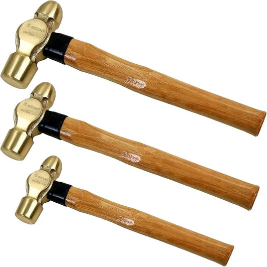 WEDO 3PCS Brass Ball Peen Hammer Set, 24 oz+32 oz+40 oz(1-1/2lb+2lb+2-1/2lb), Brass Ball Pein Hammer Set with Wooden Handle, Die-Forged, Corrosion Resistant, DIN Standard