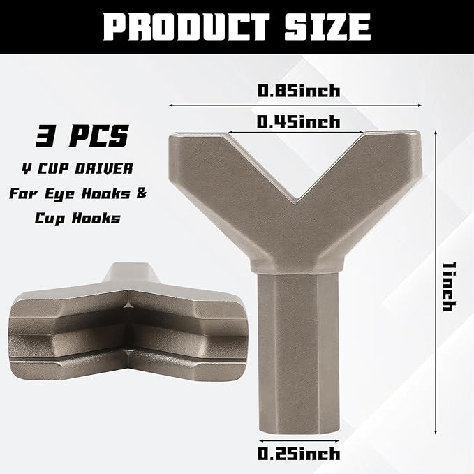 3 Pack 1/4 Inch Y Shank Slot Wing Nut Drill Bit, Y Cup Hook Driver/ Wing Nut Driver Bit/ Mug Hooks, Carbon Steel Power Wing Nut Driver Bit Set for Kitchen, Under Cabinet, Wall and Ceiling Hook Screw