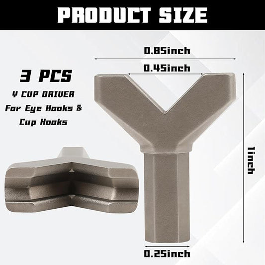 3 Pack 1/4 Inch Y Shank Slot Wing Nut Drill Bit, Y Cup Hook Driver/ Wing Nut Driver Bit/ Mug Hooks, Carbon Steel Power Wing Nut Driver Bit Set for Kitchen, Under Cabinet, Wall and Ceiling Hook Screw