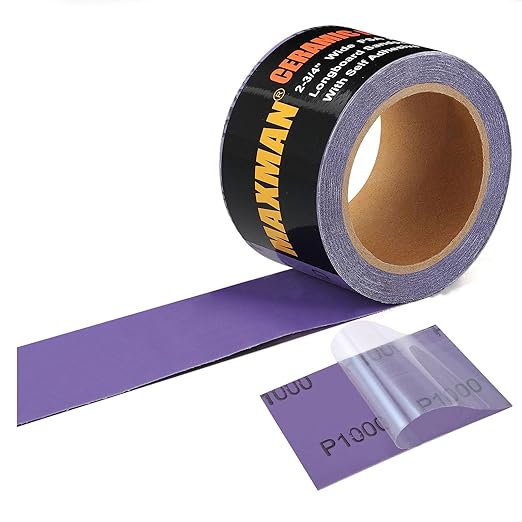 MAXMAN 1000 Grit Sandpaper Roll, PSA Purple Film Ceramic Longboard Sand Paper, 2-3/4" Wide Continuous 20 Yard Long Continuous Roll, Self Adhesive Stickyback for Auto, Wood, Metal, Hand Sanding Blocks