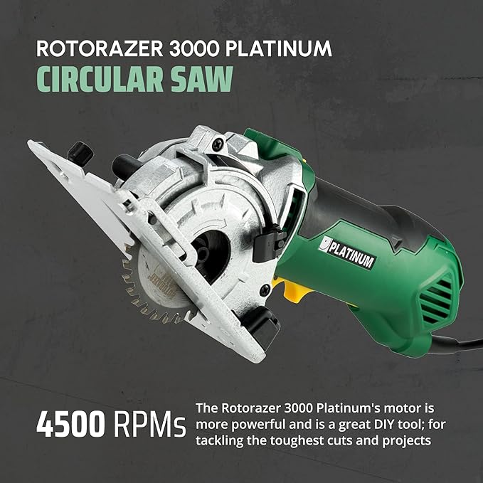 ROTORAZER SAW Platinum Compact Circular Saw Set - New Model for 2024! Extra Powerful - Deeper Cuts! Cut Drywall, Tile, Grout, Metal, Pipes, PVC, Plastic, and Copper. AS SEEN ON TV! (Green)