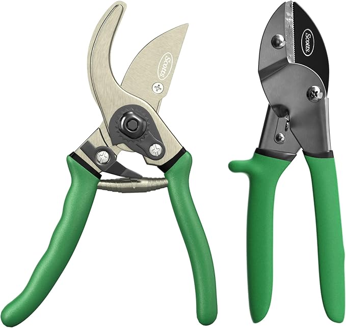 Scotts 2-Piece Pruning Shears Set ??Includes 8 in. Bypass Pruner for Live Plants and 8 in. Anvil Pruner for Dry Stems ??Sharp Carbon Steel Blades and Comfort Grip Handles for Garden and Yard Use