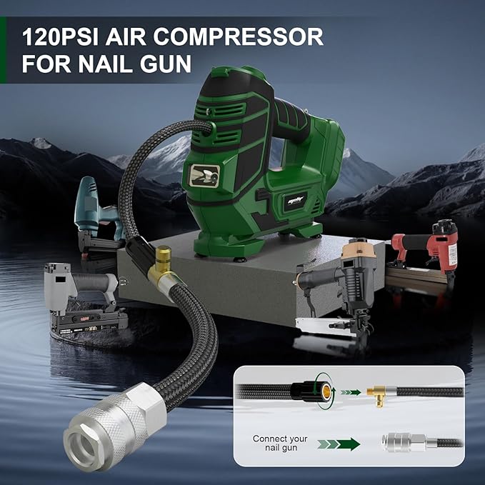 Air Compressor for Pneumatic Brad Nailer Stapler (Tool Only), Compatible with Makita18V Battery, 120 PSI Oil Free Cordless Portable Compressor, 160PSI Digital Tire Inflator for Pickup, Tire