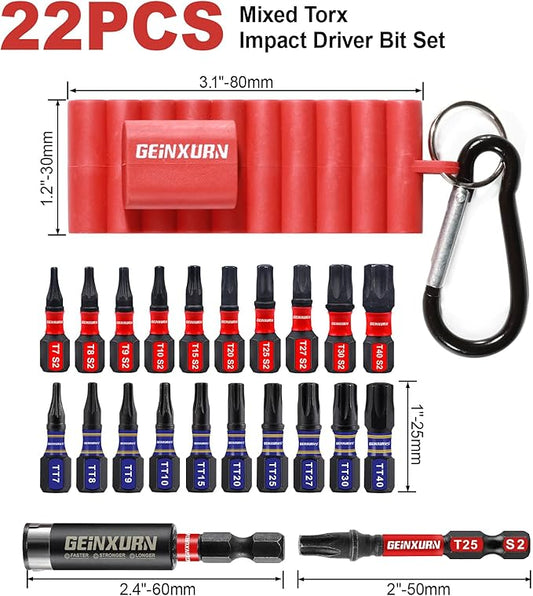 22 Pieces Multi Torx Screwdriver Bit Set,Impact Magnetic Security Torx Head Power Bit Tips, S2 Alloy Steel Star Tips with Storage Organizer