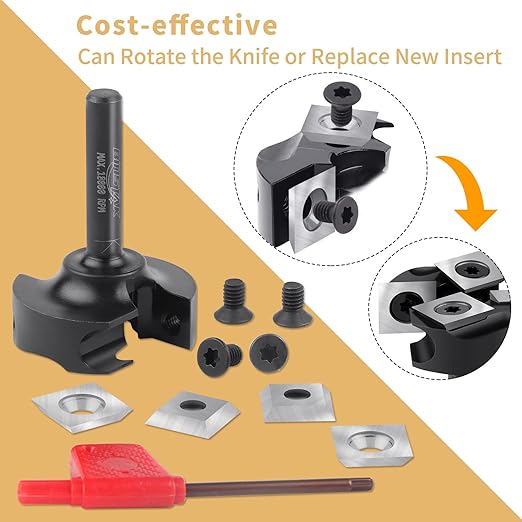 CNC Spoilboard Surfacing Router Bit 1/4" Shank, Slab Flattening Router Bit with 1-3/8" Cutting Diameter, 2+2 Flutes Insert Carbide Wood Planer Router Bits, Planing Bit for Woodworking