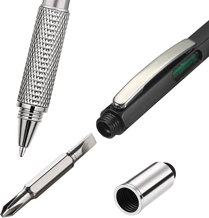 Zhanmai 16 Pcs Multitool Pens 6 in 1 Multi-tool Pen Set with Refills for Men's Birthday Gifts, Christmas Stocking Stuffers for Men Dad Husband (Black,Silver)