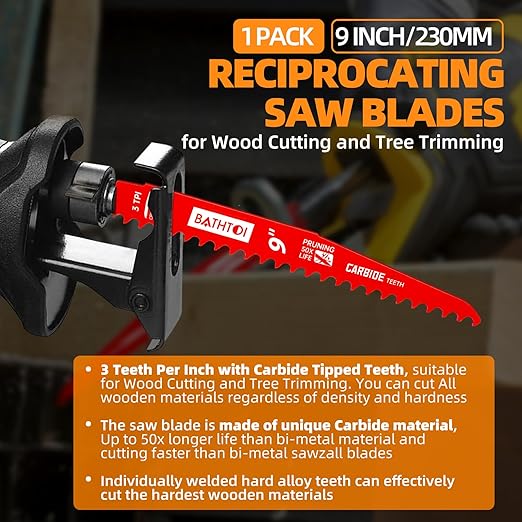 1 Pack 9 Inch 3 Tpi Carbide Reciprocating Saw Blades for Wood Cutting and Tree Trimming, Pruning Sawzall Blades with Carbide Tipped Teeth for Longer Life and Faster Cutting Speed